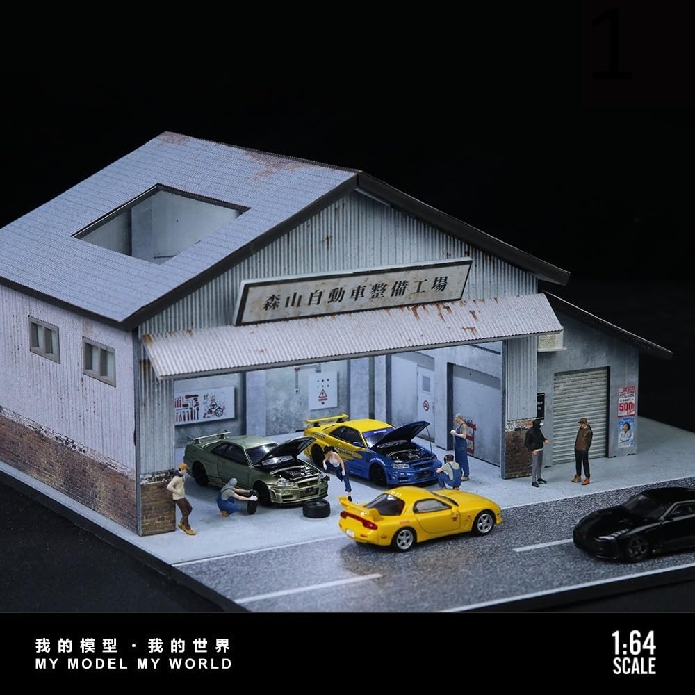 NUEIOVRW 1:64 Diorama Garage Model, LED Lighting Parking Scene Display Case - Image 3
