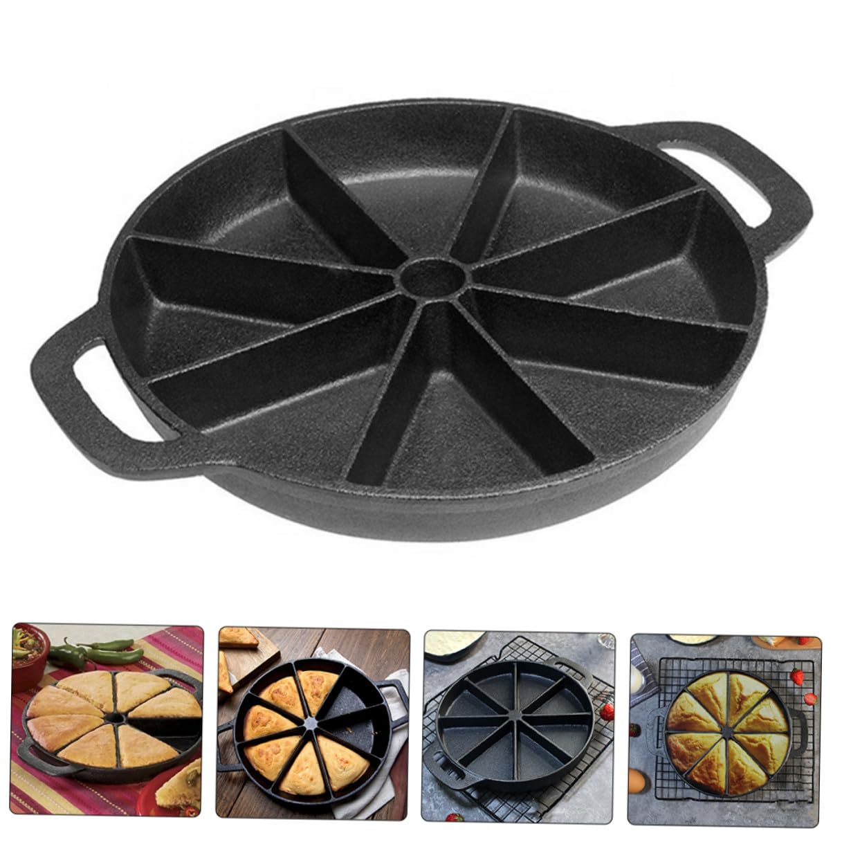 NUOBESTY Gusseisen Brotbackform mit Antihaftbeschichtung Keilförmige Pfanne mit Doppelten Ohrgriffen 21cm Multifunktionspfanne für Herd und Backofen