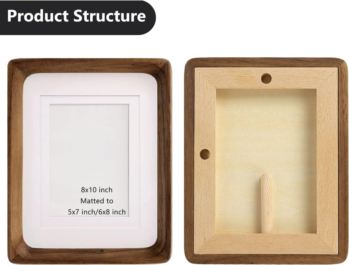 H & A Rustic Natural Solid Wood Picture Frame 8x10 - Farmhouse Style Photo Frame with Real Glass, Display 5x7 with Mat or 6x8 Without Mat, Tabletop or Wall Mounting Vertical Horizontal