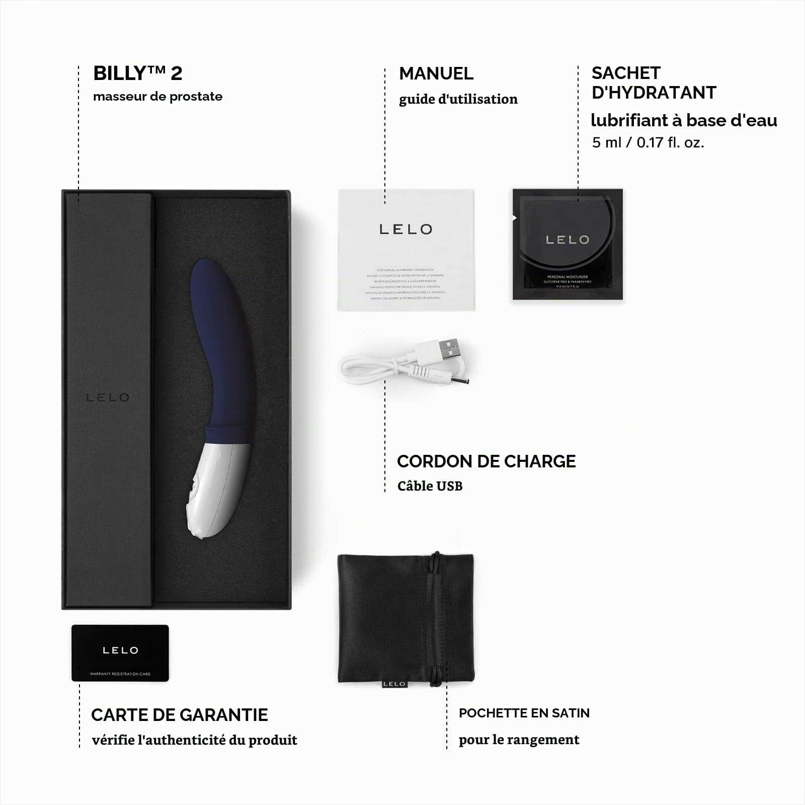 LELO BILLY 2 Masseurs de Prostate, Stimulateur Parfaitement Étanche pour Homme, Sextoys pour Prostate Rechargeable et Doux, Deep Blue