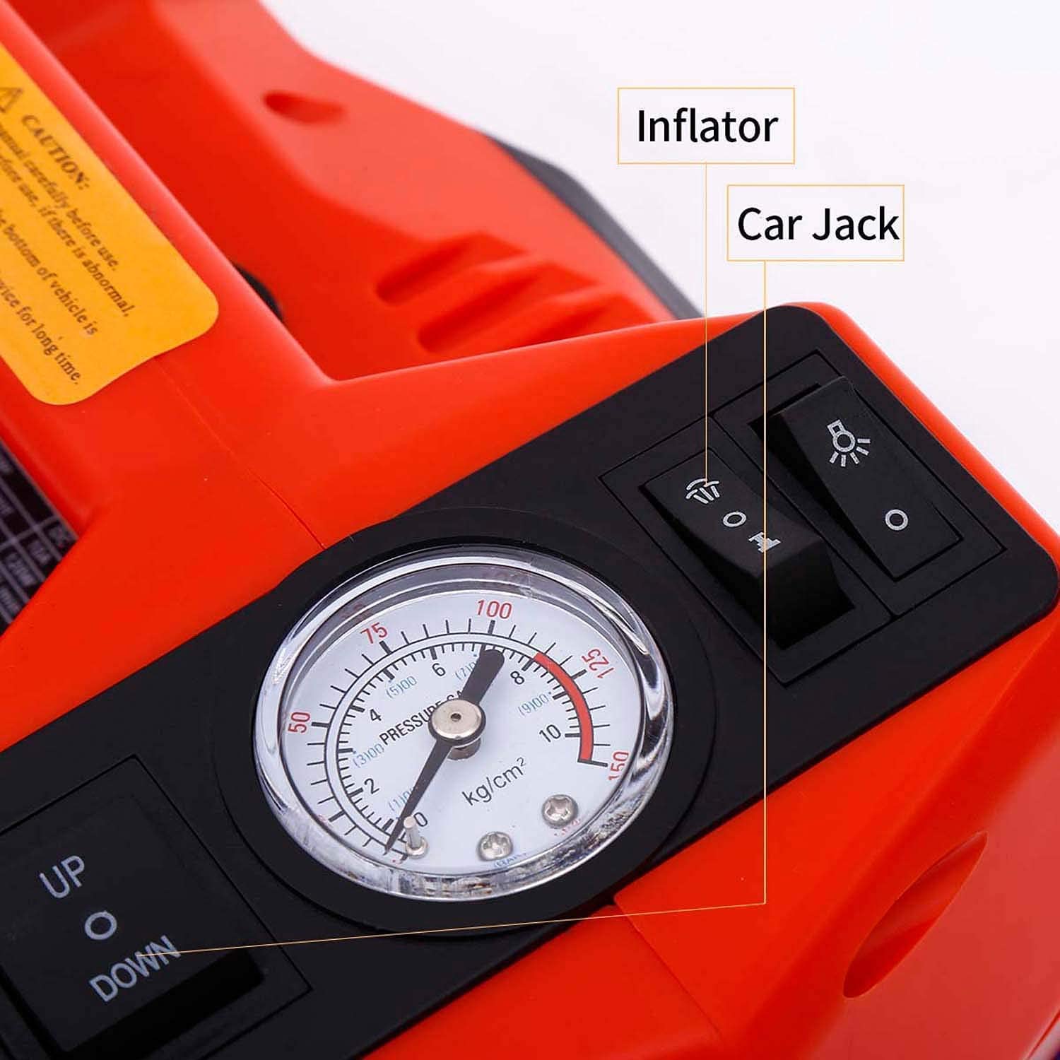 Cric Électrique 12v 5t 3 en 1 Ensemble de Cric de Voiture hydraulique électrique clé à Chocs électrique élévateur à Ciseaux de Voiture Pompe de gonflage de pneus avec Lampe LED (Orange B)