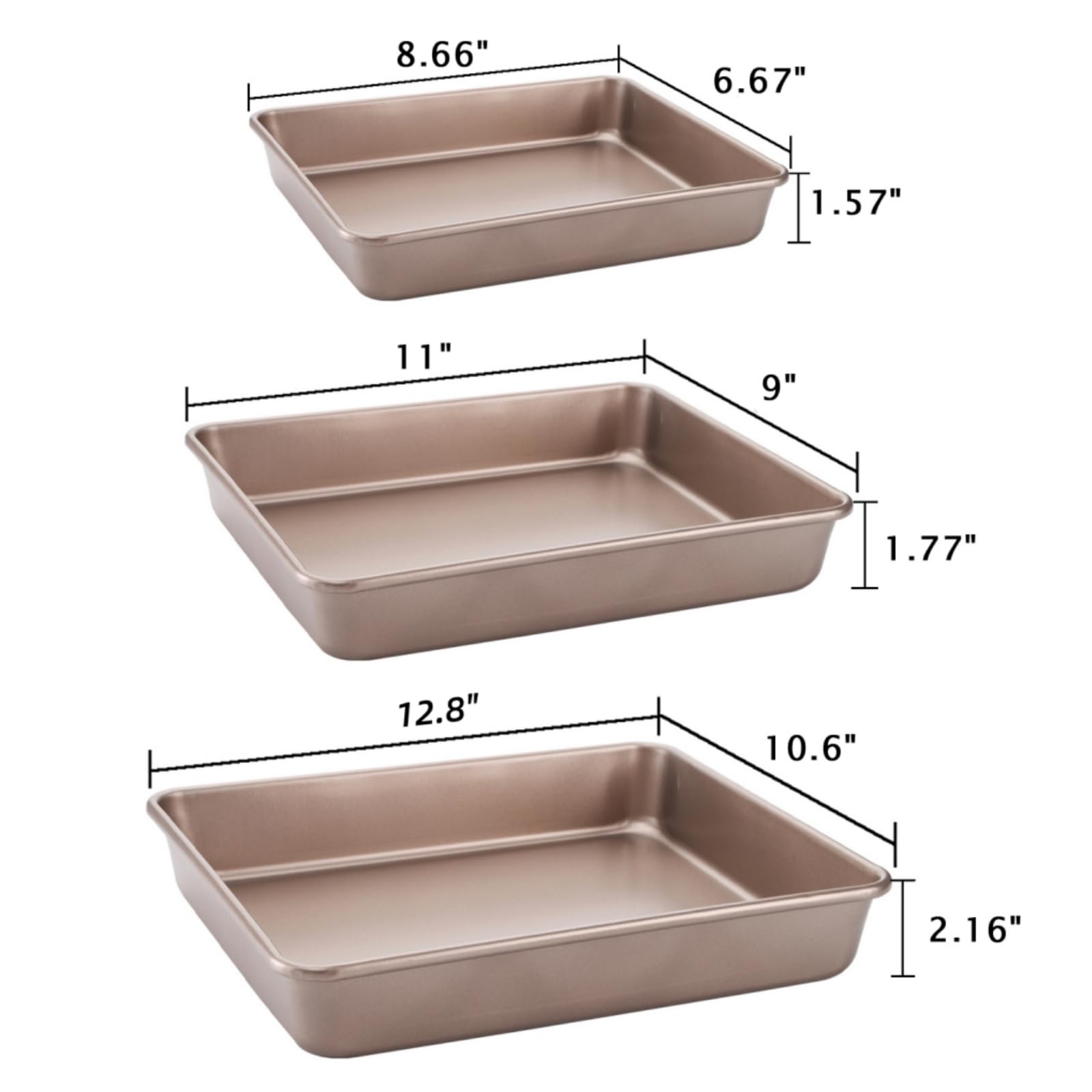 Dicunoy Juego de 3 sartenes para hornear, bandeja para hornear galletas profunda para horno, sartenes rectangulares antiadherentes, bandeja de pan de acero al carbono, molde para hornear hornear,