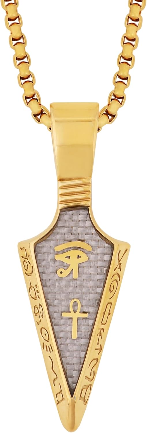HAQUIL Arrowhead Necklace, Stainless Steel Eye of Horus Ankh Hieroglyphic Arrowhead Pendant, Box Chain, Egyptian Jewelry Gifts