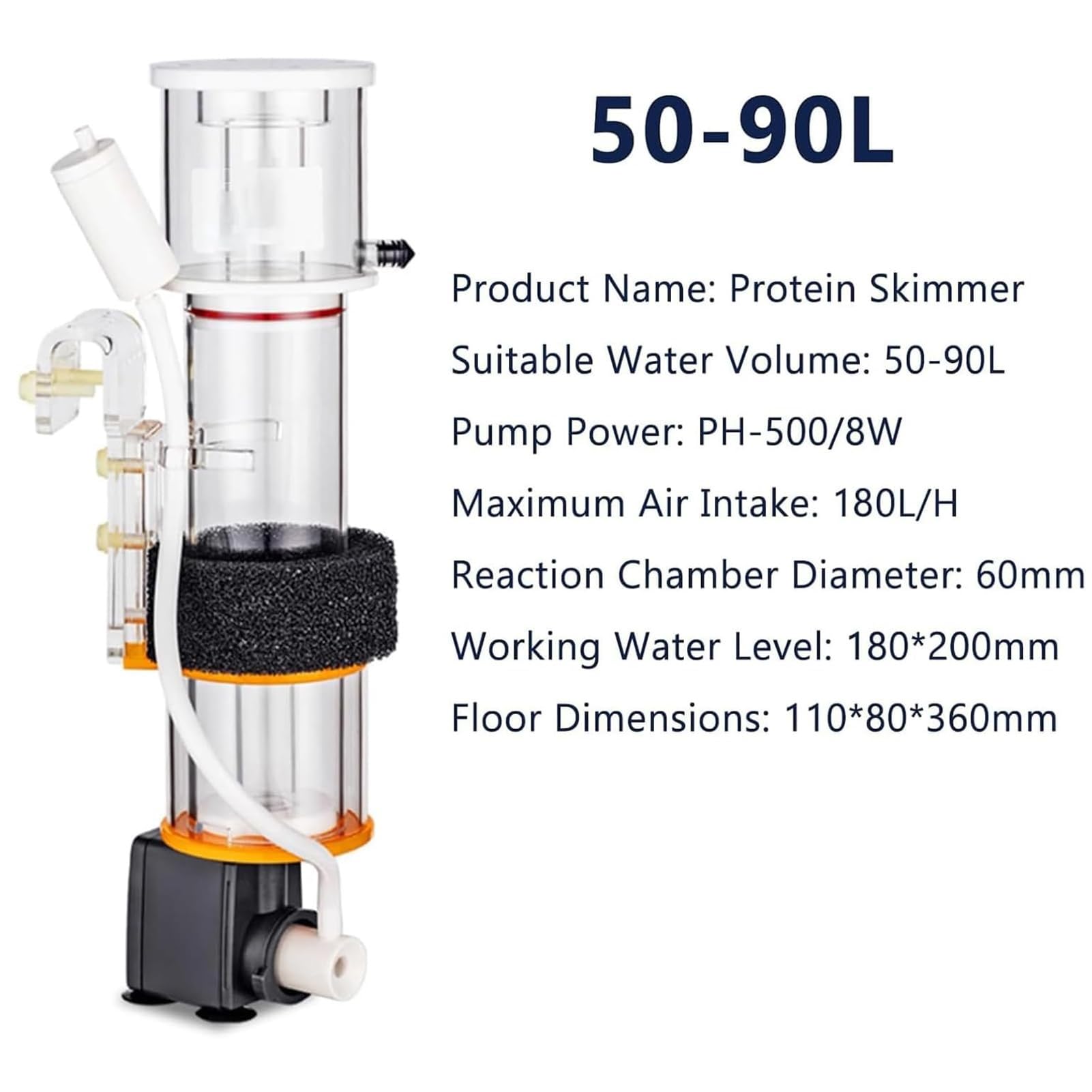 Genérico Skimmer de proteínas, Skimmer de proteínas for acuarios, Skimmer de proteínas for acuarios de Agua Salada, Nano Skimmer de proteínas, 30-130 L, Bomba de molinete DC(30-50L)