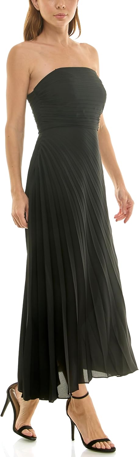 Nicole Miller New York Women's Midi Dress Strapless Pleated Chiffon