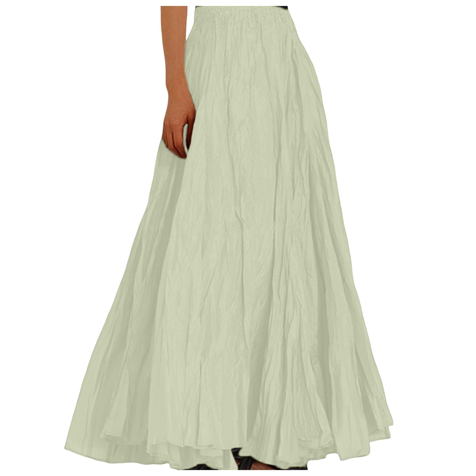 Moda Damska Casual Wysoka Talia Plisowana Sukienka Jednokolorowa Luźna Spódnica Plażowa Maxi Długa, Lekka