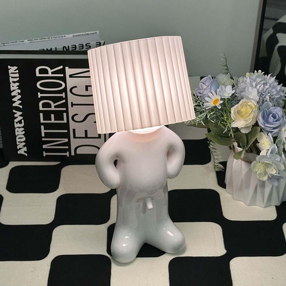 AoLa LED Lámpara de Mesa Recargable Lámpara de Escritorio Inalámbrica Blanco Humanoid Lámpara de Dibujos Animados Creativo Pequeña Lámpara USB Recargable Lámpara de Noche Warmwhite 3000K,Blanca