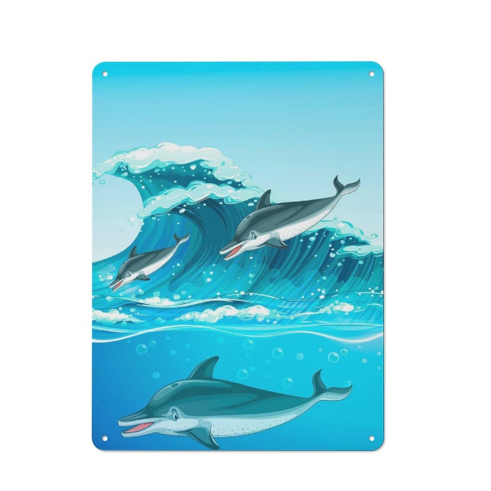 Dolphins Cottage Style Metal Wall Decor 40x30cm, Farmhouse Metal Sign for Kitchen, Cottage, Porch Or Garden Room
