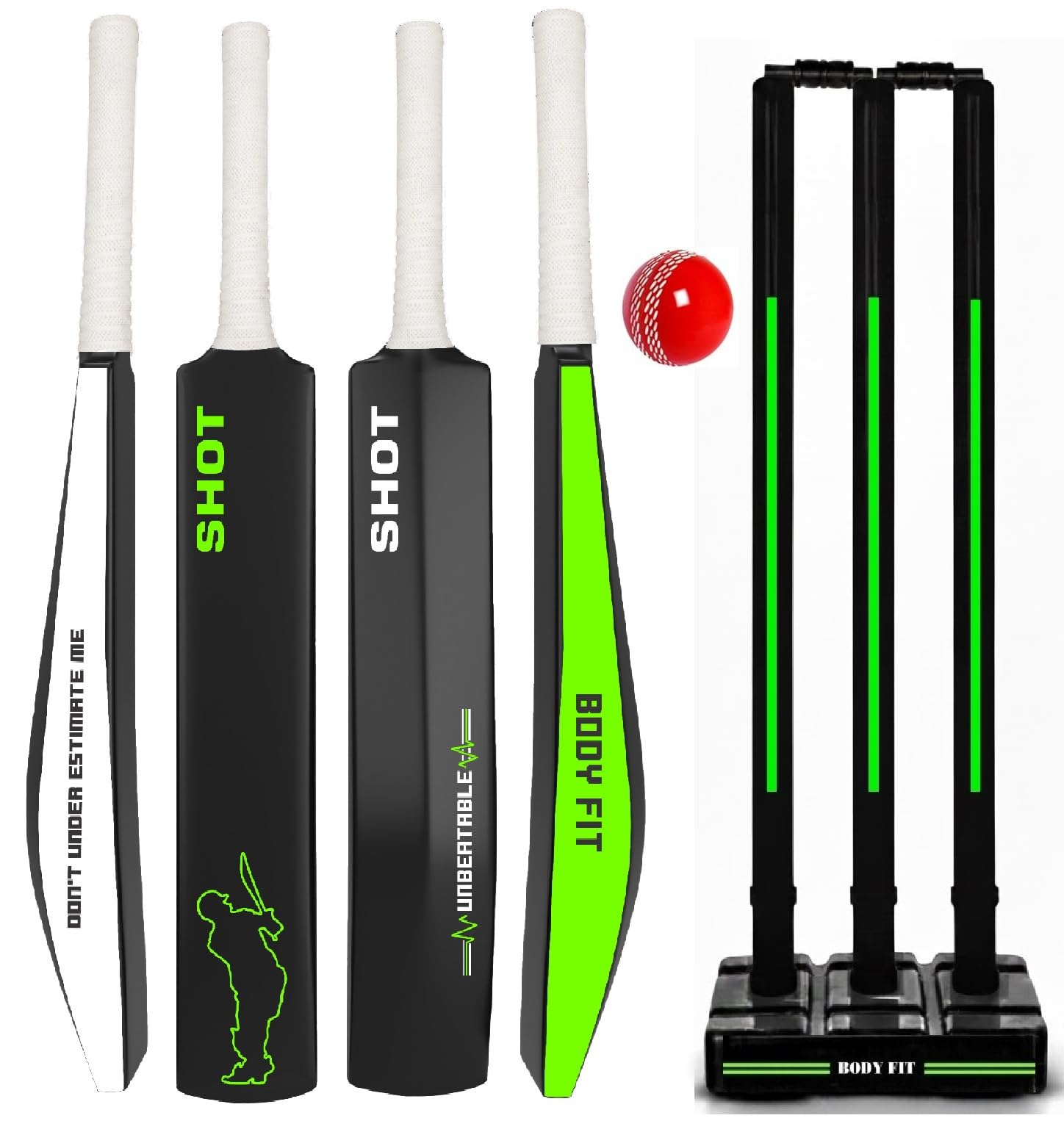 Bodyfit Shot Heavy Duty Premium T-20 Cricket Bat | Lightweight| Full Size| | Hard Plastic Bat| Premium Cricket Wicket Set l 3 Stumps+2 Bails+1 Stand Set, 1 Ball WG.-picture-14