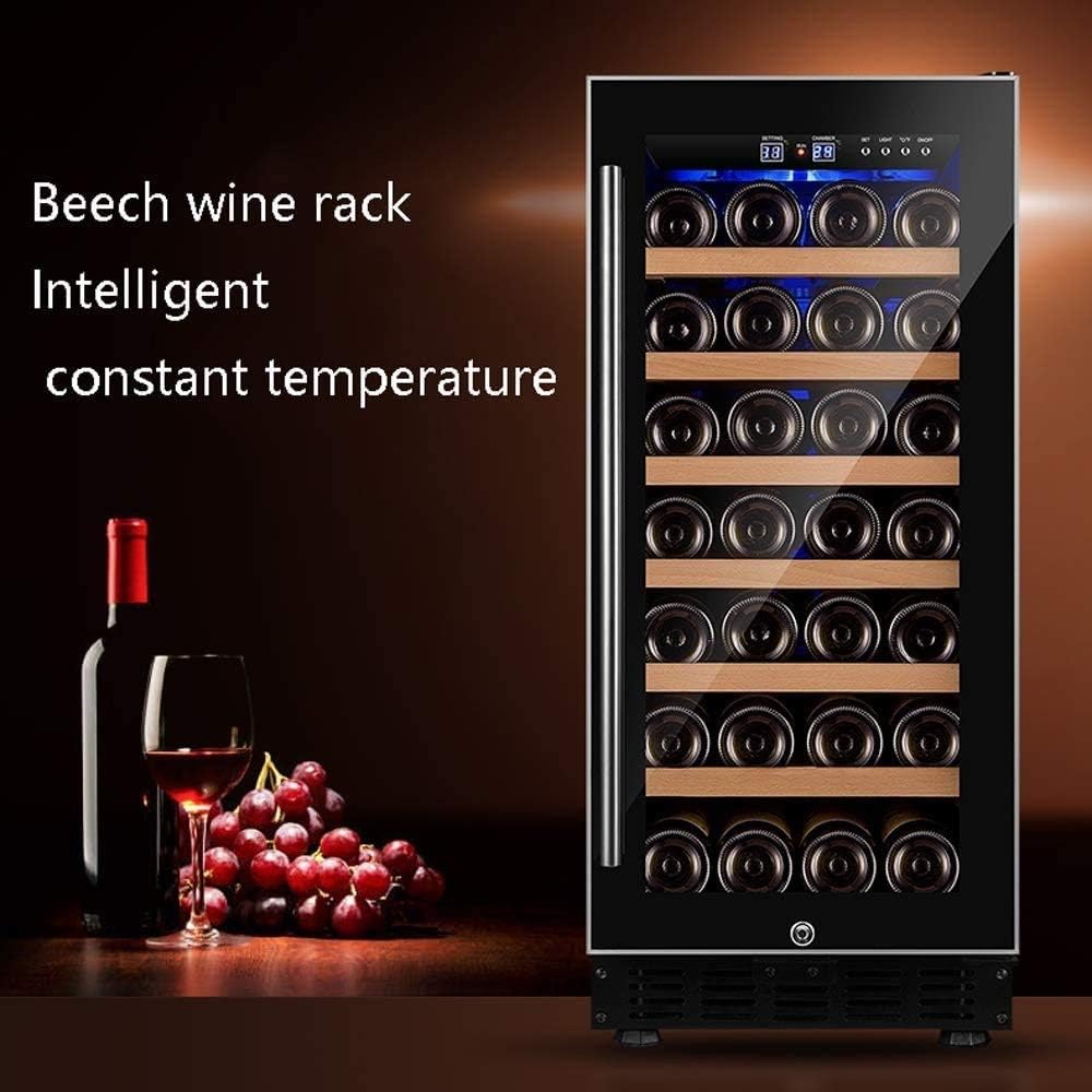 6-Layer Solid Wood Wine Cooler Refrigerator - 33 Bottle Built-in or Free-Standing Frost Free Compressor Wine Refrigerator with Digital Memory Temperature Contro