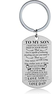 YEEQIN Son Keychain Key Ring Believe Inspirational Gifts from Dad Mom Birthday Graduation Christmas Gifts (Son Keychain from dad)
