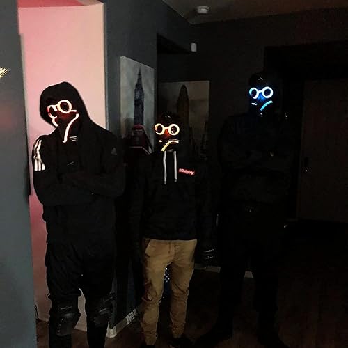 Miniatura 6 de PartyHop Máscara LED de goma negra para médico de la peste iluminada, máscara facial de látex de gas steampunk de nariz larga para Halloween,