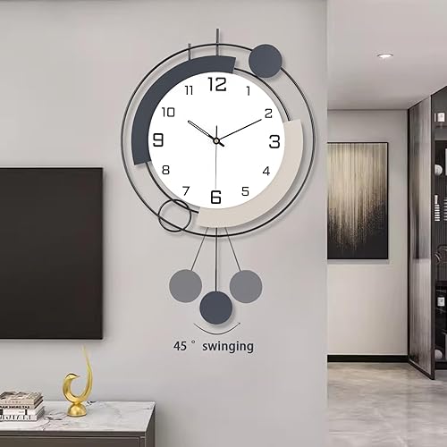 Miniatura 6 de Relojes de pared decorativos con péndulo, cuarzo de calidad silenciosa, funciona con pilas, reloj de pared grande de metal para sala de estar,