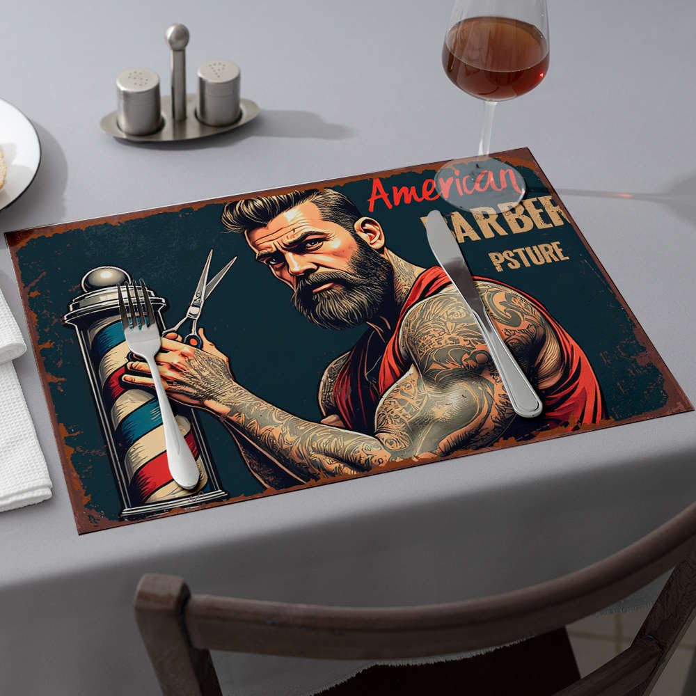 Sets de table bleus Comedor American Barber nappe vaisselle