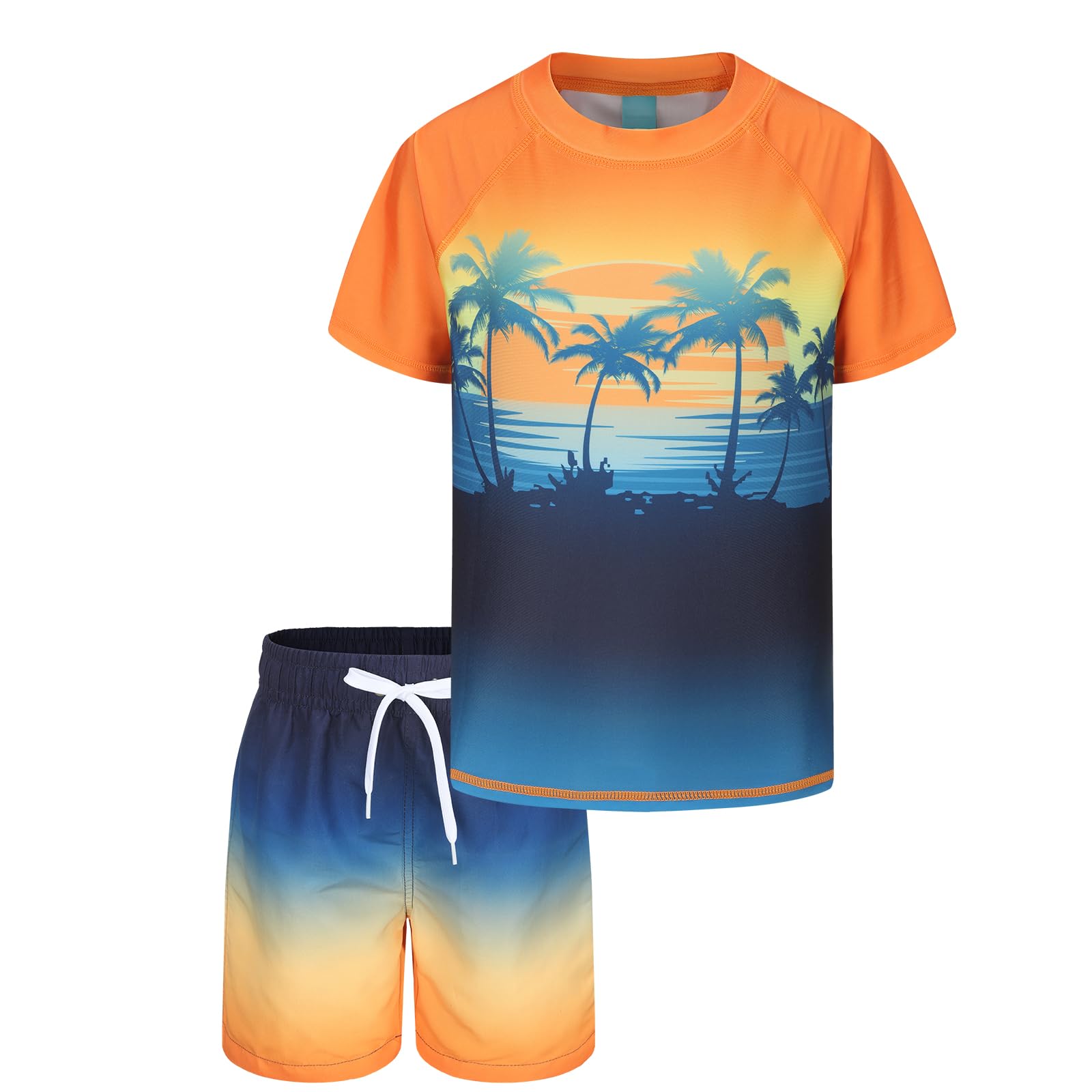 Boys Rash Guard Swimsuits Set for Boys Short Sleeve Swim Shirts with Trunks 2 Piece Quick Dry Swim Set