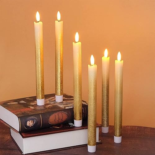 Miniatura 3 de Wondise Velas cónicas parpadeantes sin llama con control remoto y temporizador, velas doradas de cera real 3D que funcionan con pilas para