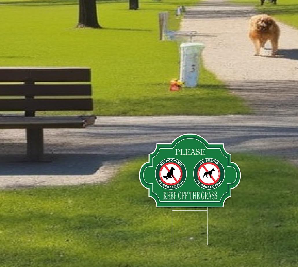 3 Schilder 'No Poop And Pee Zone' – Doppelseitig, 30,5x20,3 Cm, Mit Metallstift, Für Garten & Rasen, Hinweis Für Hundebesitzer