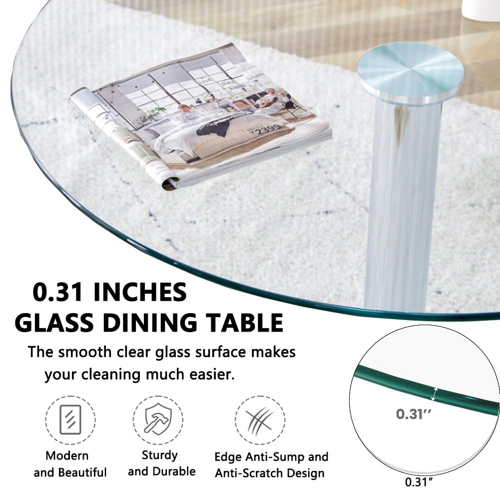 Redondo Cristal Mesa Pedestal Vidrio Mesa De Comedor 60/70/80cm Moderna Circular Mesa Bistro 2-4 Plazas Base Cromada(Size:60cm)