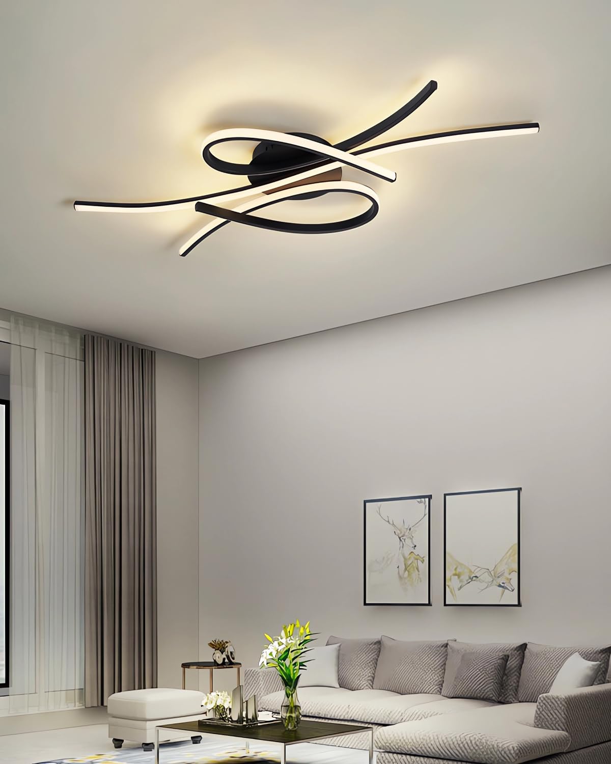 Lampa sufitowa Nowoczesna lampa sufitowa LED Ściemnialne oświetlenie salonu z pilotem Lampa sufitowa do sypialni Czarna/złota do salonu Jadalnia Pokój do nauki itp. 3000k-6000k (czarny, 80cm)