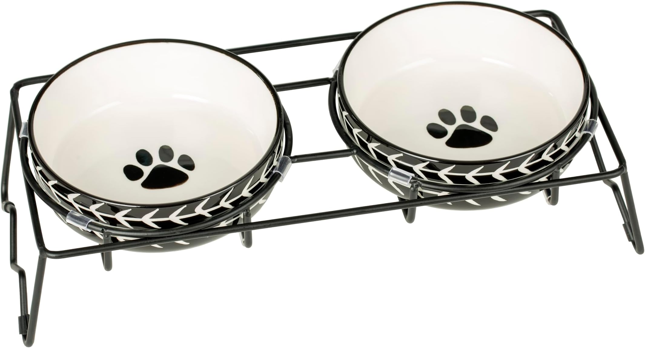 Signature Housewares Ceramic Pet Bowl Set - Food Water Bowls for Cats, Small Dogs and Puppies with Sturdy Metal Stand - Set of 2 5in. Bowls, 12 oz Each