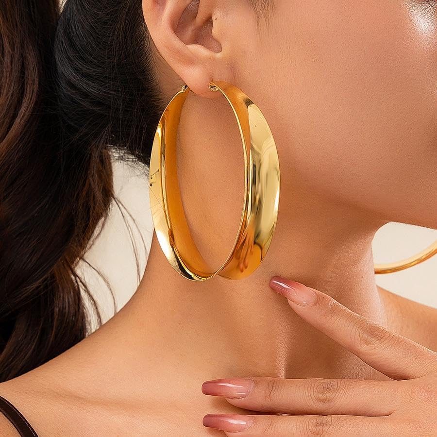 Rrdaily Gold Jewelry Sets for Women, 14K Gold Plated Statement Necklace and Chunky Large Hoop Earrings Prom Party Costume Accessories - Image 5