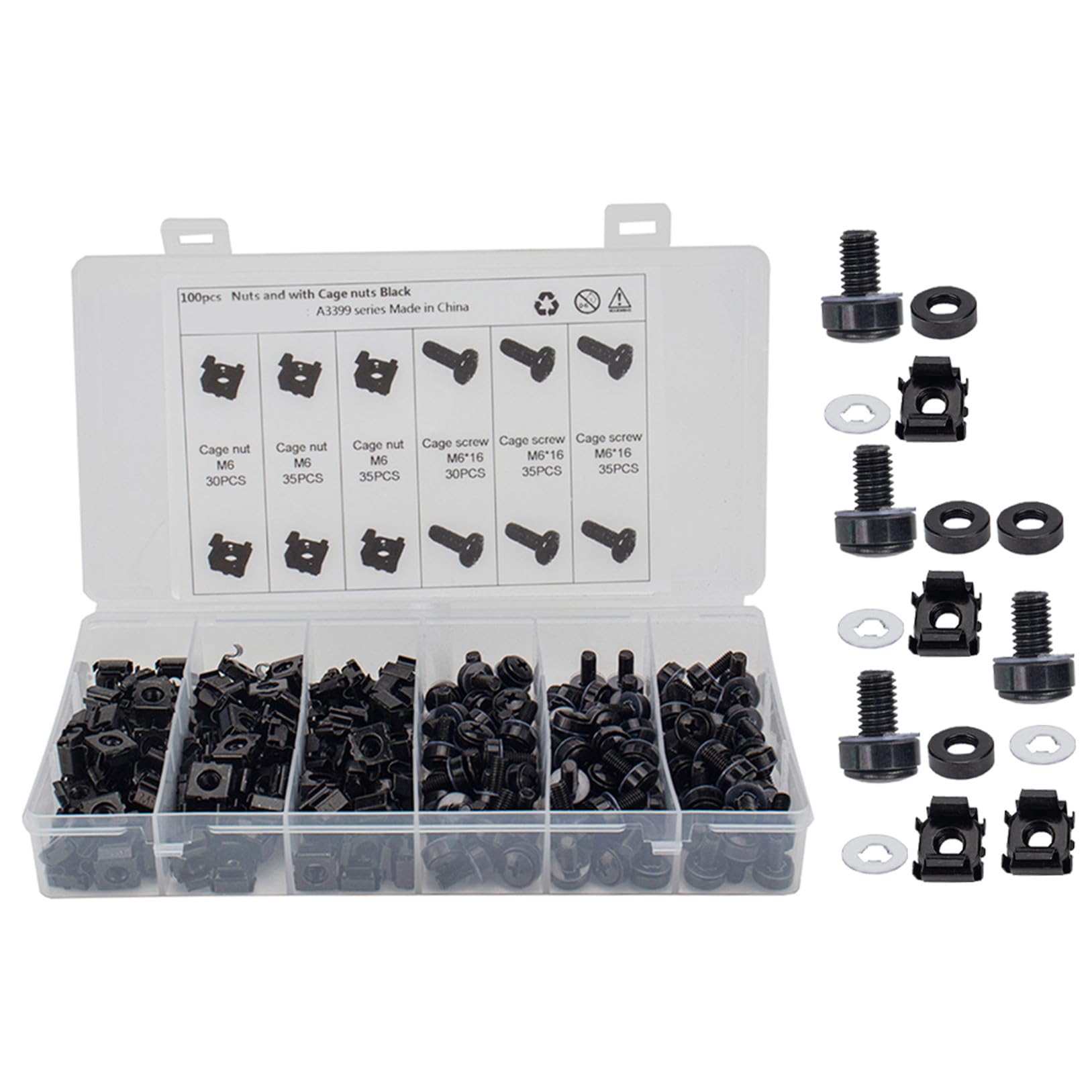 SHINEOFI Kit de Vis de Montage en Rack M6, Écrous Cage, Acier Carbone Noir