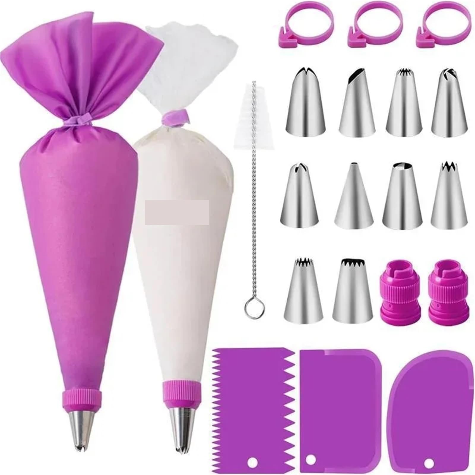Spritzbeutel, 124/40/21 Stück, Spritzbeutel und Spritztüllen, Set, Kuchen, DIY-Dekorationsset mit Edelstahldüse, wiederverwendbar, Silikon, Gebäck, Backwerkzeug (40 Stück, lila)