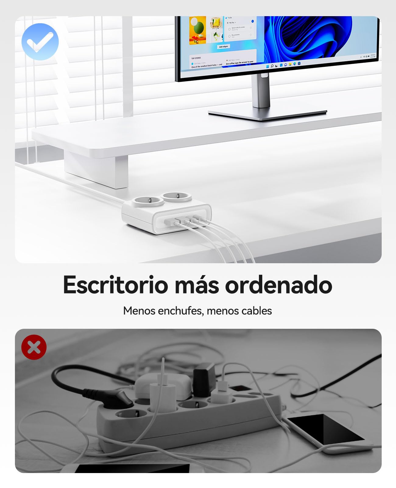 ORICO PowerBrick 6-in-1 Power Strip Sockets White – 2 AC Outlets + 4 USB (2 USB-C PD), Quick Charge 25W GAN, Cable 1.6 m, 2500 W MAX for Home, Office, Table (PDC) — view 3