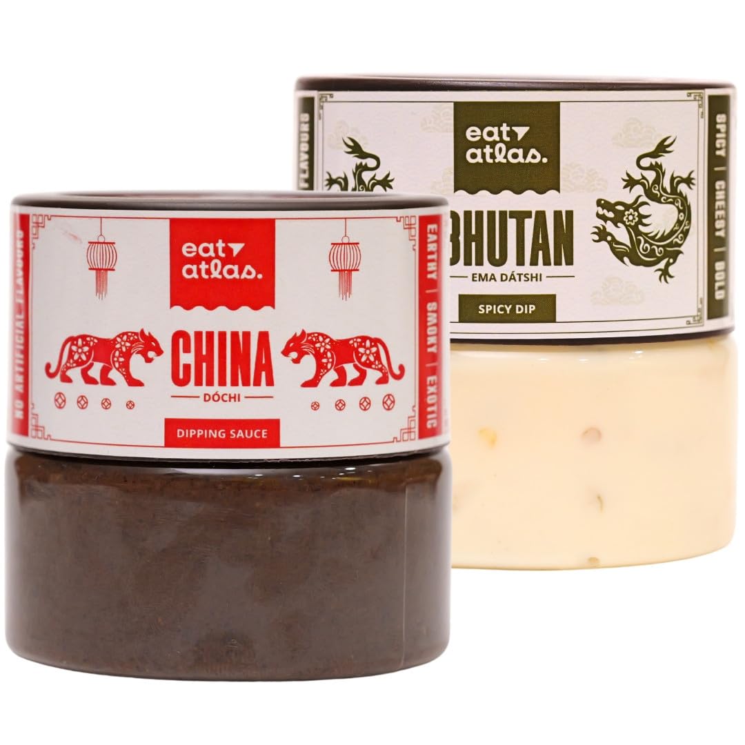 Eat Atlas Bhutan Cheesy & China Black Bean Dip | Ema Datshi Cheesy & Dochi Black Bean Dip Combo | Ready-to-eat (Pack of 2) (200 gms each)