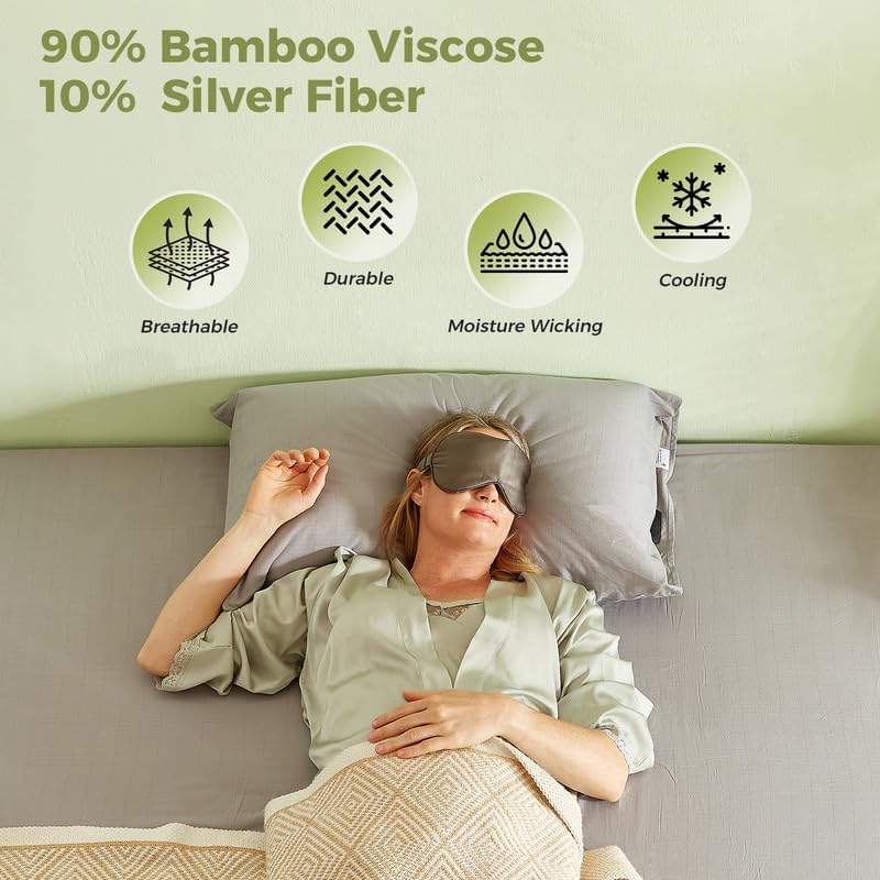 Miniatura 2 de Grounding Sheets, 90% viscosa derivada de bambú 10% plata, sábanas refrescantes sedosas y transpirables que el algodón para dormir con calor, solo