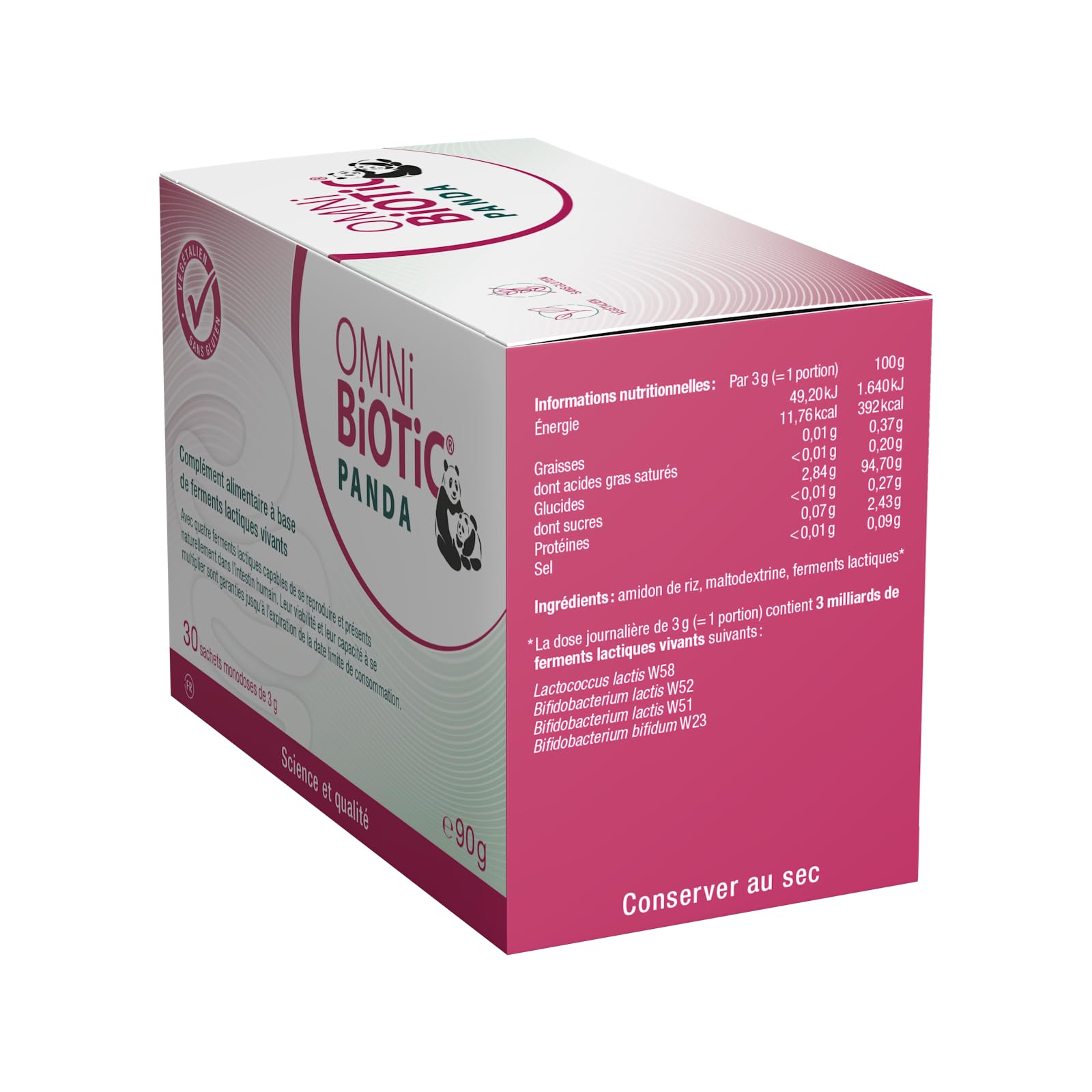 OMNi-BiOTiC PANDA | Probiotique bébé & femme enceinte | Flore intestinale | 4 souches bactériennes | 3 milliards d’UFC par dose journalière | 30 sachets | En poudre