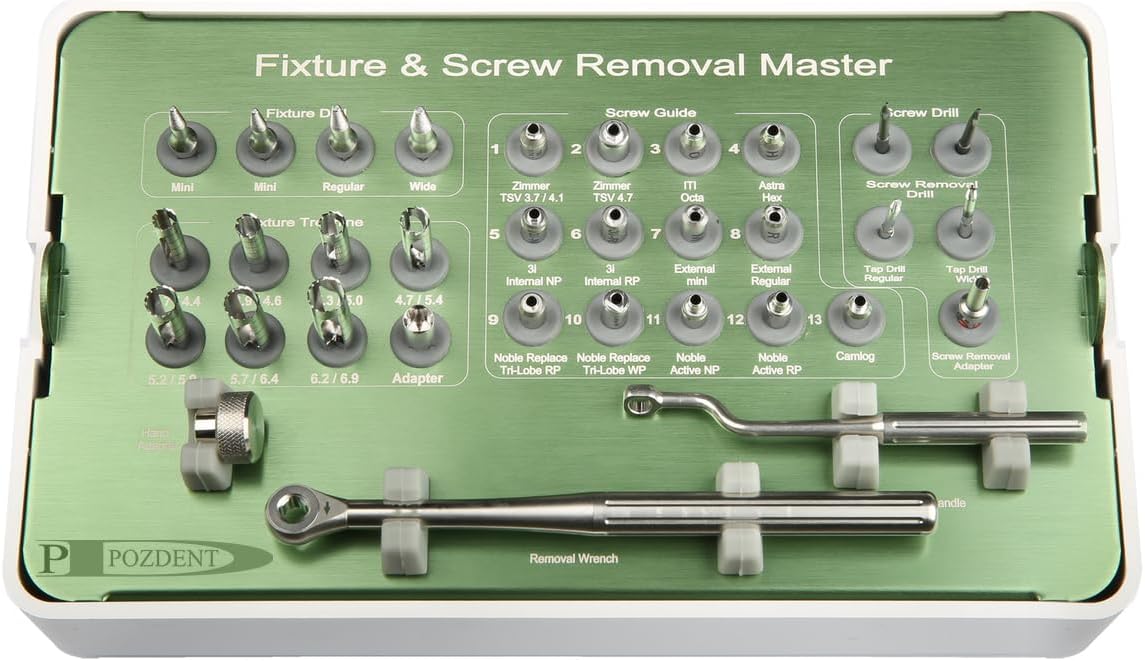 Universal Master Implant Screw Removal & Fixture REmoval Rescue Kit Failed or Broken Screw Removal Kit with Torque Wrench 50-70Ncm & Guide - Torque Wrench