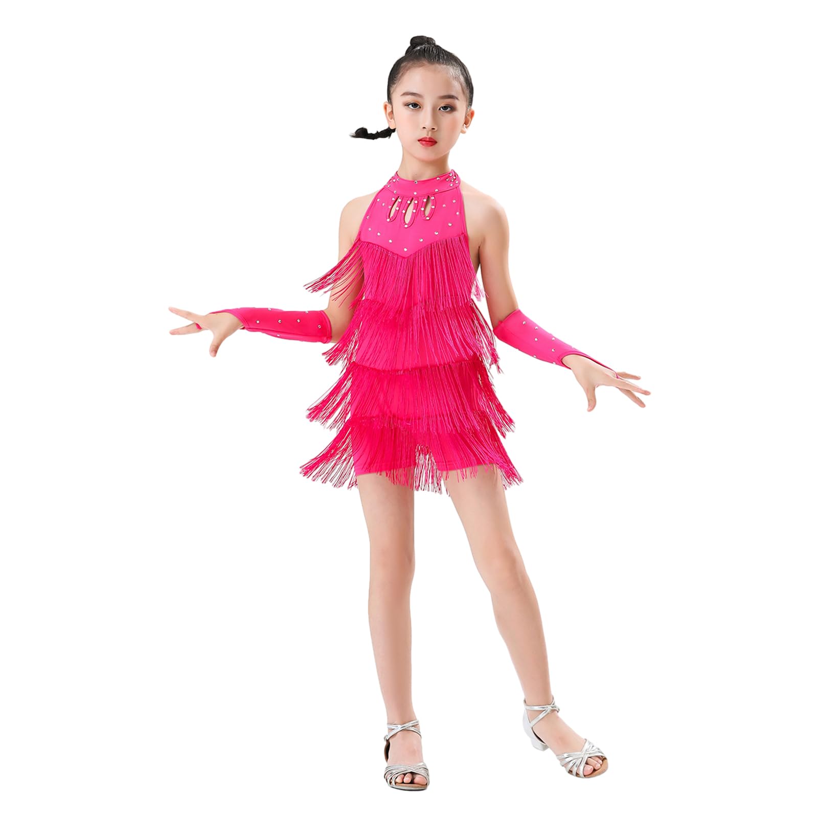 Valcatch Girls Sequins Tassel Latin Dancing Dress Sleeveless Sparkly Tassels Dresses Rumba Samba Salsa Ballroom Dancewear