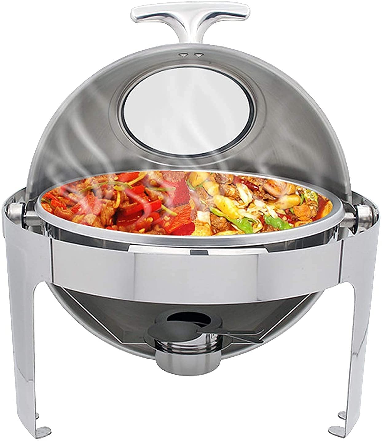 Chafing Dish Con Coperchio A Rullo Da 6,8 L E Finestra Visibile, Set Di Scaldavivande In Acciaio Inossidabile Con Vaschetta Per Cibo, Vaschetta Per Acqua E Porta-Combustibile Per Buffet, Matrimoni E