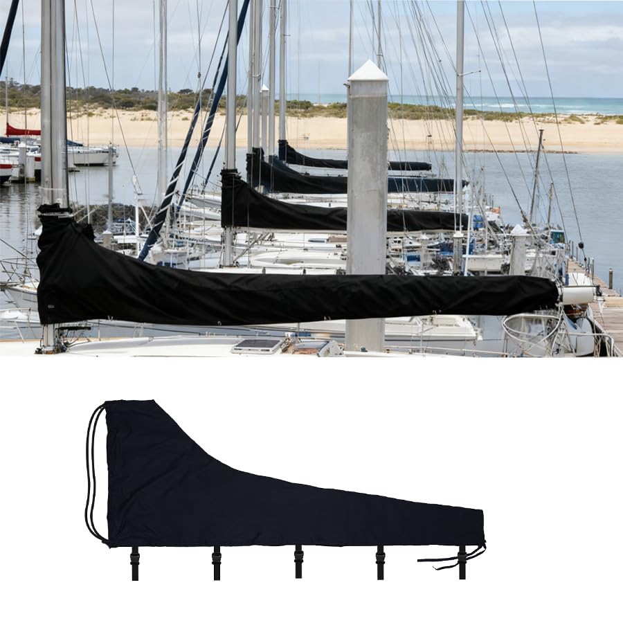 Che Yi Bao Mainsail Boom Cover, 600D Thickened Sailboat Mainsail Waterproof Cover, Protection from UV Radiation, for 13'-14' mainsails (Black) (13'-14')