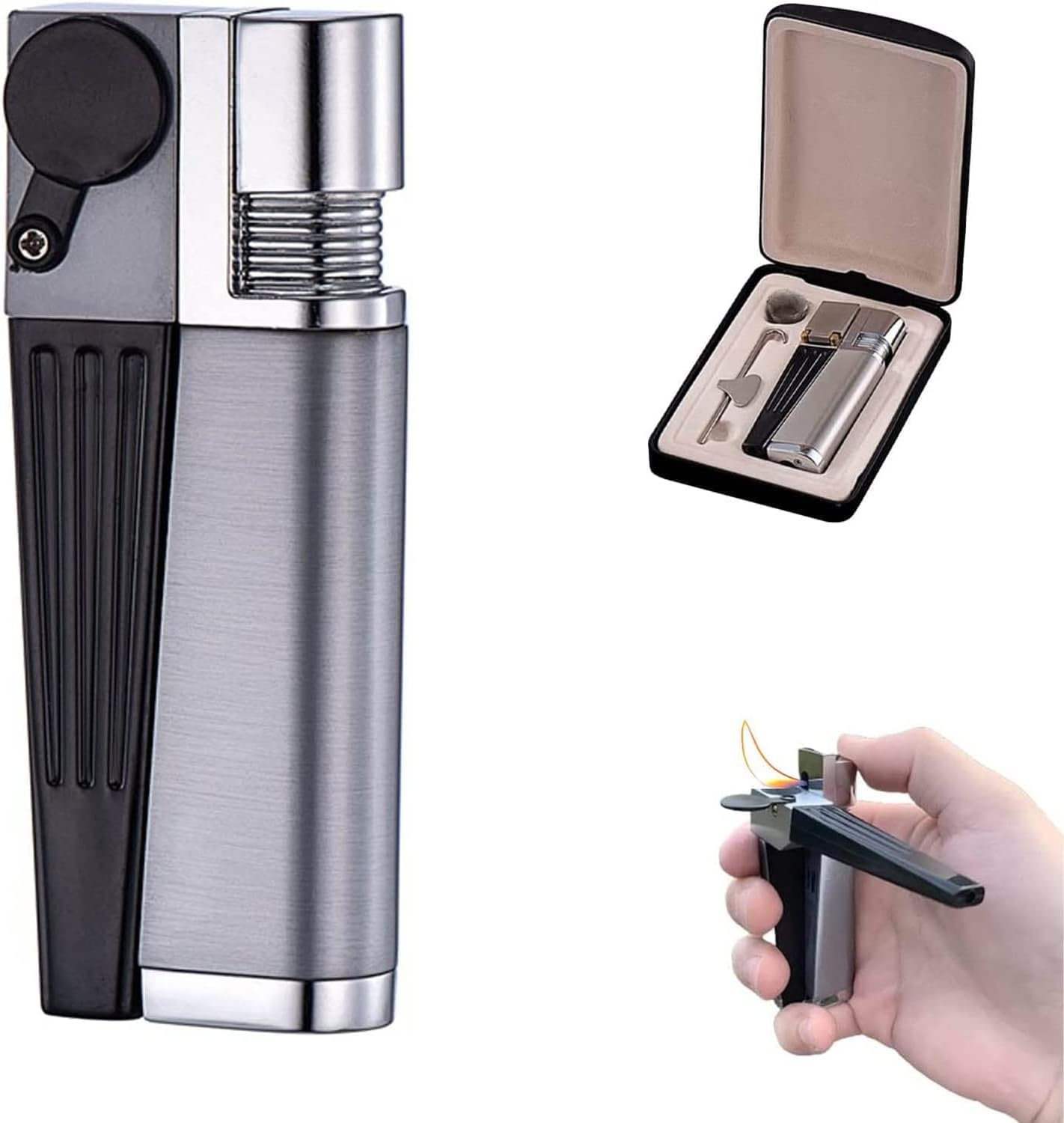 B Portable Hitter - Foldable Lighter Open Flame, Multifunction 2-in-1 Metal Lighter Pipe Combo for Men