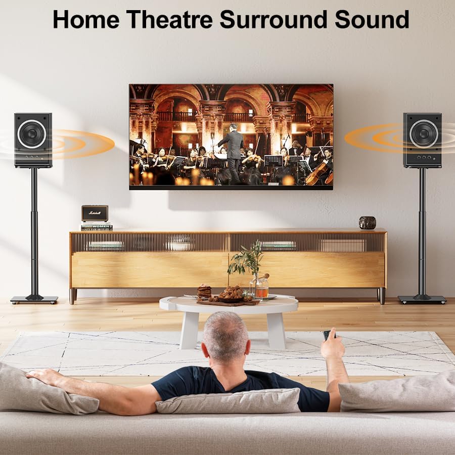 ELIVED Universal Speaker Stands Height Adjustable 28"-37.4", Bookshelf Speaker Stand Pair for Satellite Studio Large Speakers Up to 22 lbs, Surround Sound Speaker Stand with Cable Management, Black - Image 6