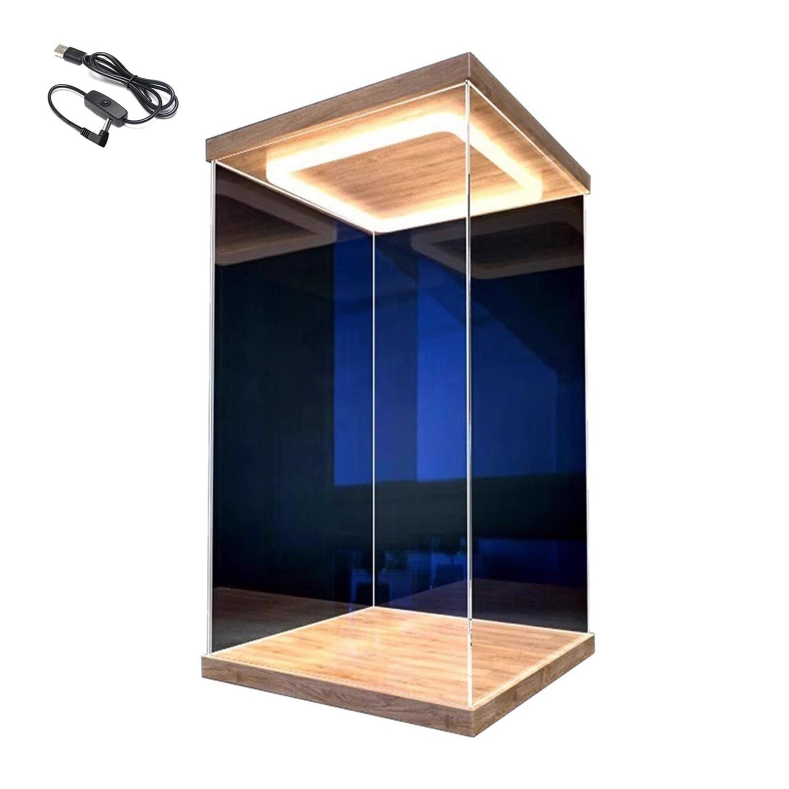 Acryl Vitrine Hohe LED-Acrylvitrine mit Beleuchteter Tür, PVC-Aufbewahrungsboxen für Sammlerstücke, Große Staubdichte Vitrine mit Holzsockel, für Puppen Und Figuren(40x40x60cm/16x16x24in)