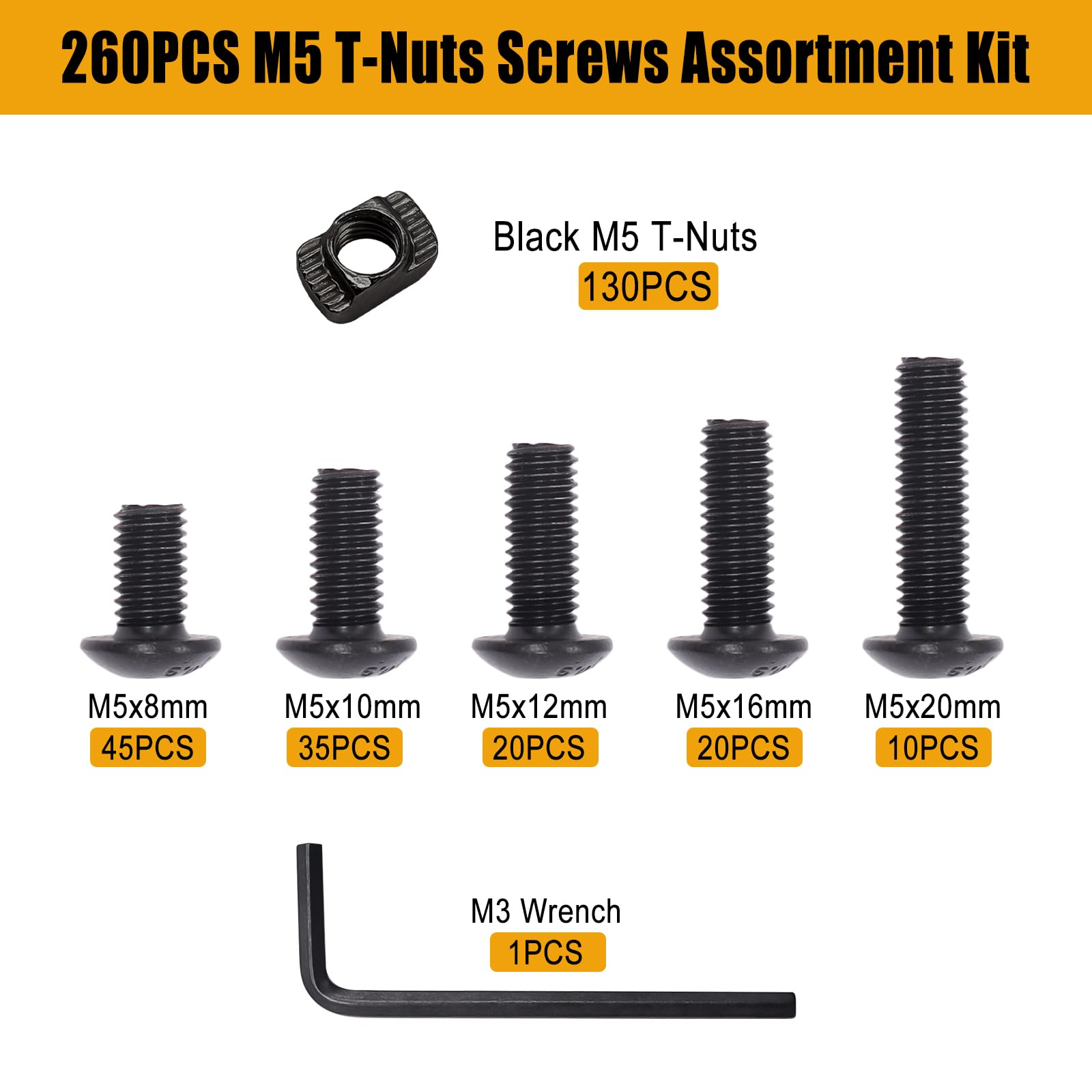 M5 T-Nut Screw Assortment Kit - 260PCS -2