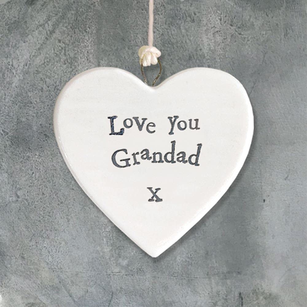 East Of India White Porcelain Heart - Love You Grandad - Birthday Gift