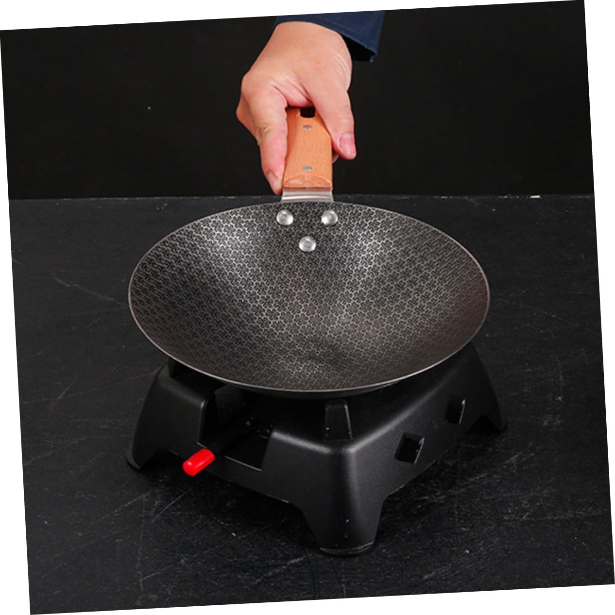 VICASKY Wok da Esterno Piccolo in Acciaio Inox Manico in Legno