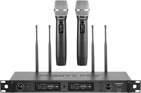 Phenyx Pro Wireless Microphone System, Dual UHF Handheld Microphones with Auto S