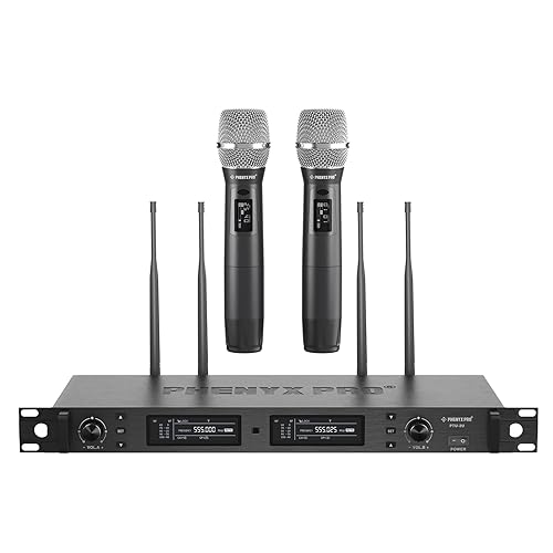 Phenyx Pro Wireless Microphone System, True Diversity Dual Cordless Mic Set, Professional UHF Handheld Wireless Microphones w/Auto Scan, 2x1000 Channels, 328ft for Stage & Studio (PTU-2U-2H)