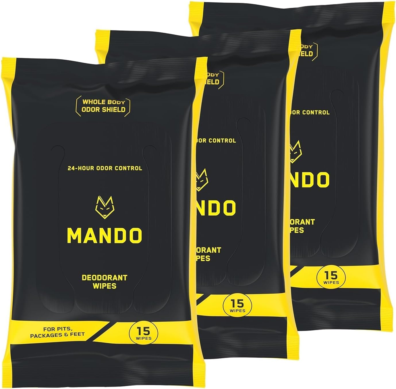 Mando Deodorant Wipes - 24 Hour Odor Control - No Aluminium and Baking Soda, Safe for Skin, Pack of 15