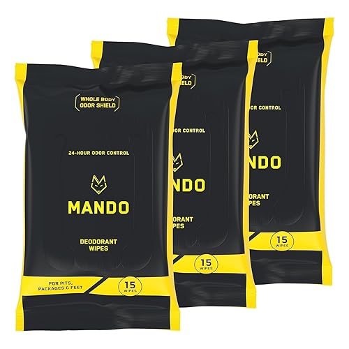 Mando Toallitas desodorantes, control de olores las 24 horas, sin aluminio, sin bicarbonato de sodio, seguras para la piel (15 unidades (paquete de