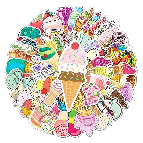 50 Pcs Ins-Style Ice Cream DIY Stickers - Waterproof Vinyl Sweet Treat Stickers for Laptops, Journals, Water Bottles Trendy Gift for Teens, Crafters, Ins Lovers (Ice Cream)
