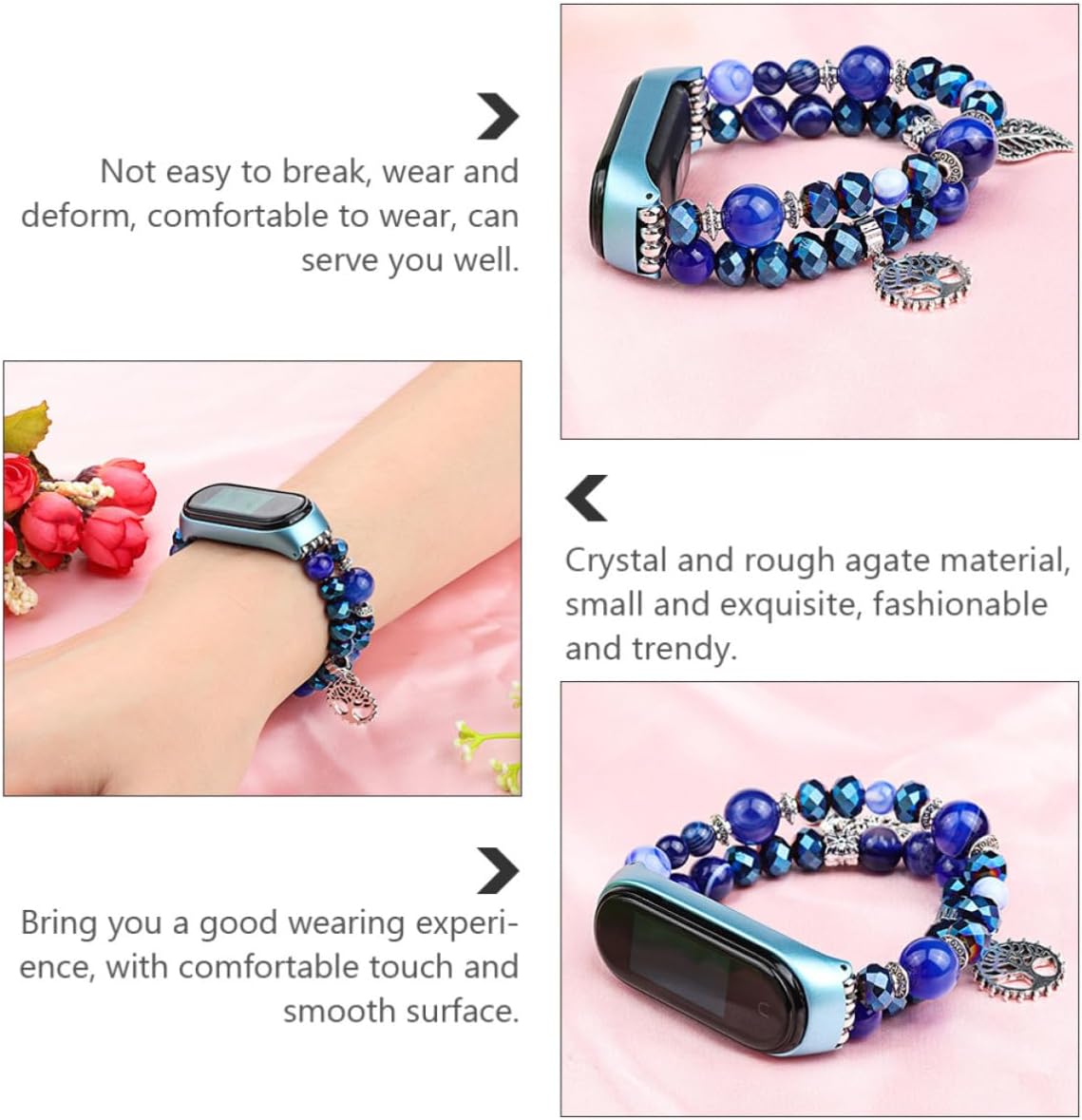 VILLCASE Blue Natural Agate Crystal Smart Watch Band Decorative Strap image 3