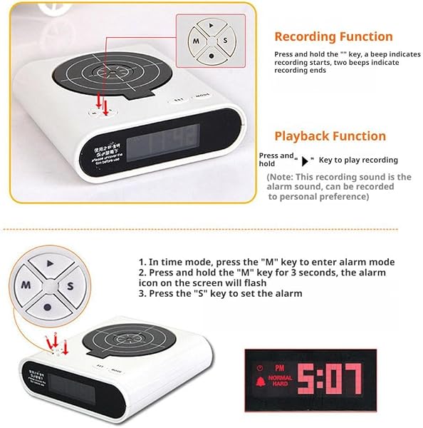 Gun and Target Réveil 2 en 1 pour jeu de tir interactif avec écran LED créatif avec sonneries personnalisables, enregistrement, 2 modes pour chambre à coucher (style C) - 5