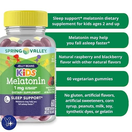 Kids Melatonin Spring Valley Vegetarian Jelly Beans, 1 mg, 60 Count and Bookmark Gift of YOLOMOLO - Thumbnail 2