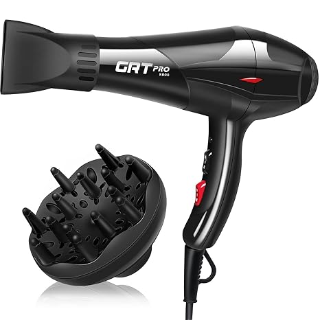 Professional Hair Dryer Ion Hair Dryer 3500 W Blue Light Ion Care Gentle Styling 2 Speed 3 Heat Settings 2 Concentrator and Diffuser for Hair Salon Travel and Family